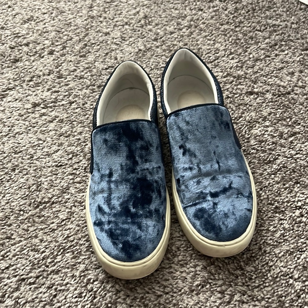 Navy velvet and shimmery shoes